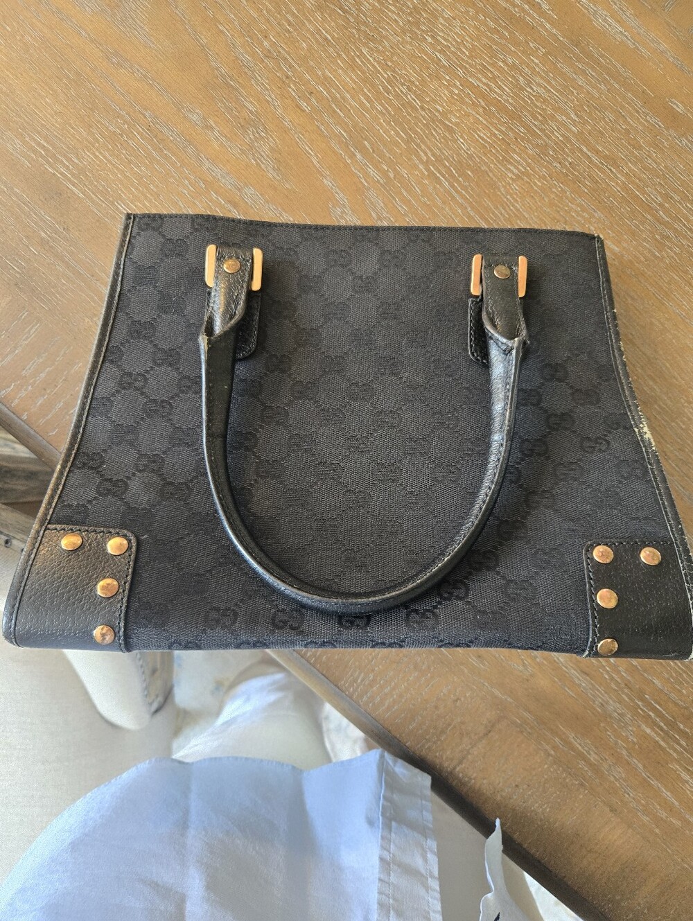 Gucci Vintage Black GG Monogram Canvas Leather Studded Tote Bag 124760